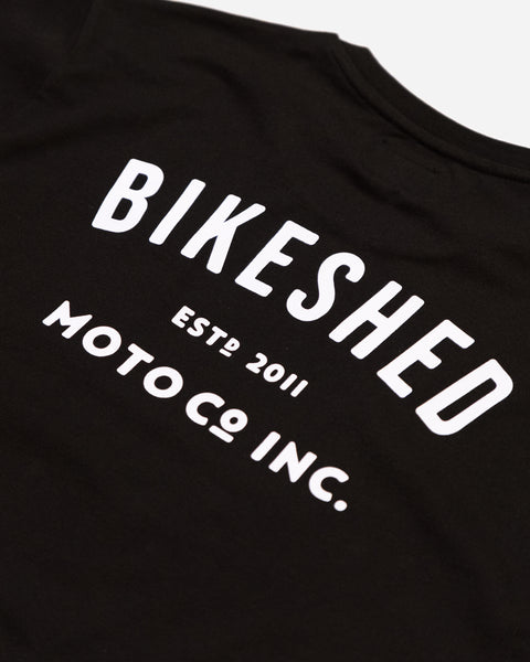 BSMC ESTD. Pocket T-Shirt - Black studio image back logo close up
