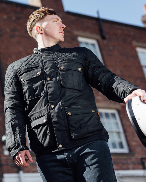Merlin Edale II Waxed D3O Jacket - Black worn by model outdoors
