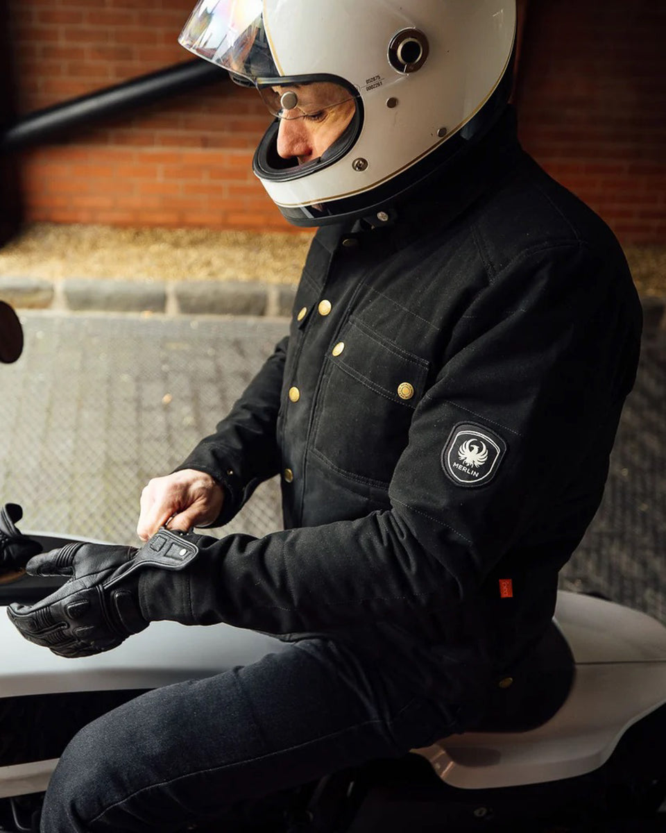 Merlin Codsall Riding Jacket - Black worn by model on a motorcycle