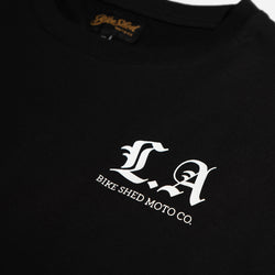 Black LA Motorcycle Rocker T-Shirt - front detail