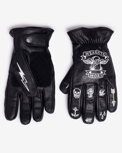Macleod Memento Mori Leather Gloves - Black studio image on white background