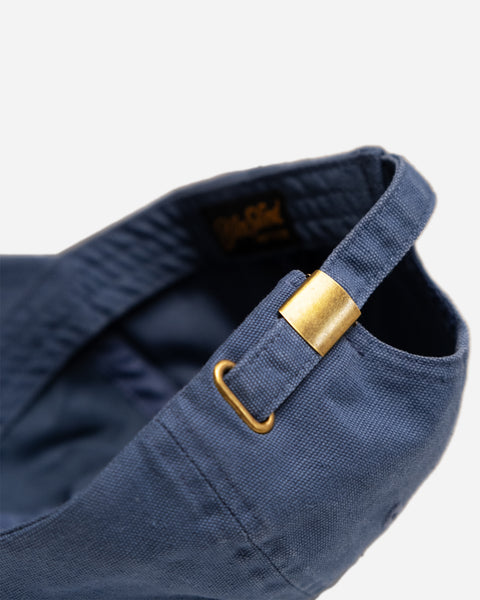 Navy blue cap script cap with 'Bike Shed Moto Company' logo on a white background