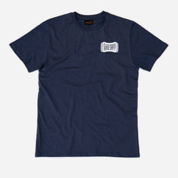 Navy blue t-shirt with 'Moto Bikeshed co'  logo - Front