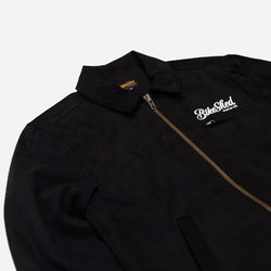 black twill motorcycle jacket detail