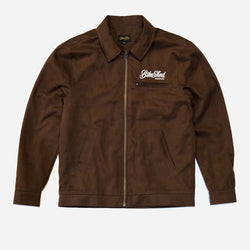 Brown Twill Motorcycle jacket with a Bike Shed Moto Co logo on a white background