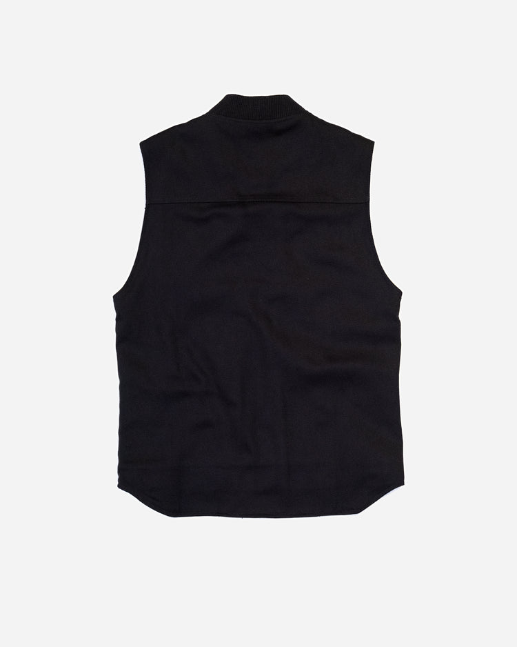 Black motorcycle vest on a white background