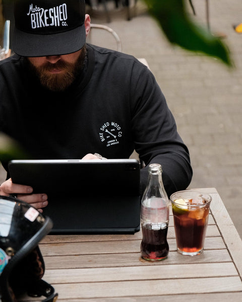 BSMC Cafe Bars Long Sleeve Motorcycle Graphic T-Shirt - Black