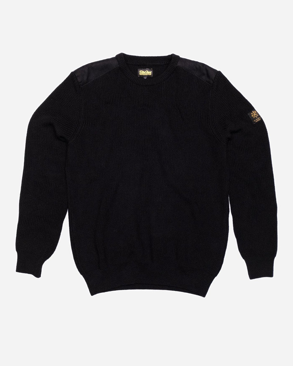 Chunky Knit Crew Motorcycle Sweatshirt - Black