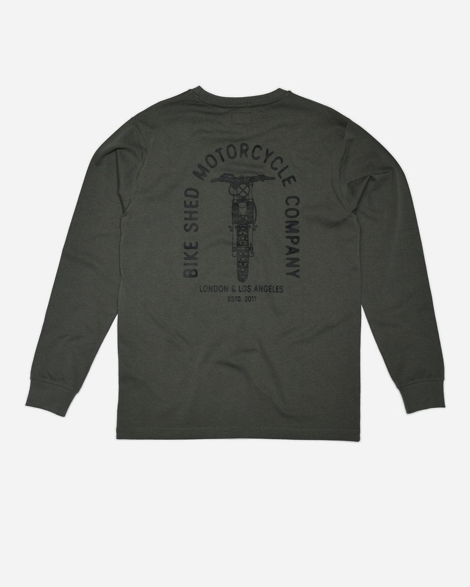 BSMC Dirt Bars Long Sleeve Motorcycle Graphic T-Shirt - Khaki