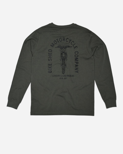BSMC Dirt Bars Long Sleeve Motorcycle Graphic T-Shirt - Khaki