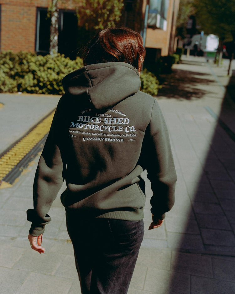 Green Bike Shed Motorcycle Co. Good Times Hooded Sweatshirt - back