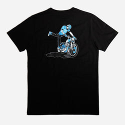 Black Motorcycle Kick It Graphic T-Shirt - Back