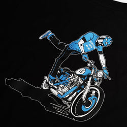 Black Motorcycle Kick It Graphic T-Shirt - Back Detail