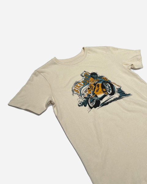 BSMC Kids Track Wolf Motorcycle Graphic T Shirt - Cream