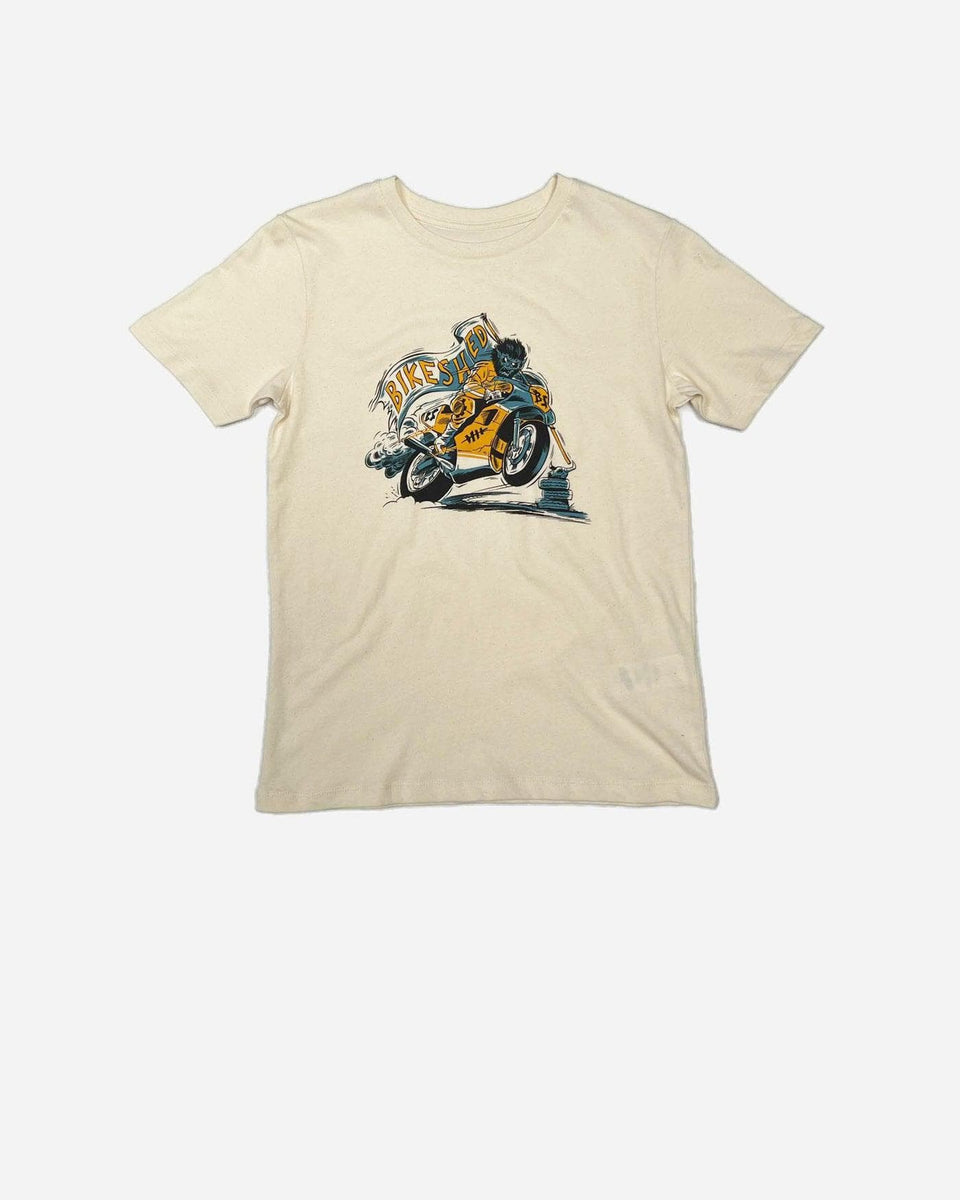 BSMC Kids Track Wolf Motorcycle Graphic T Shirt - Cream, front