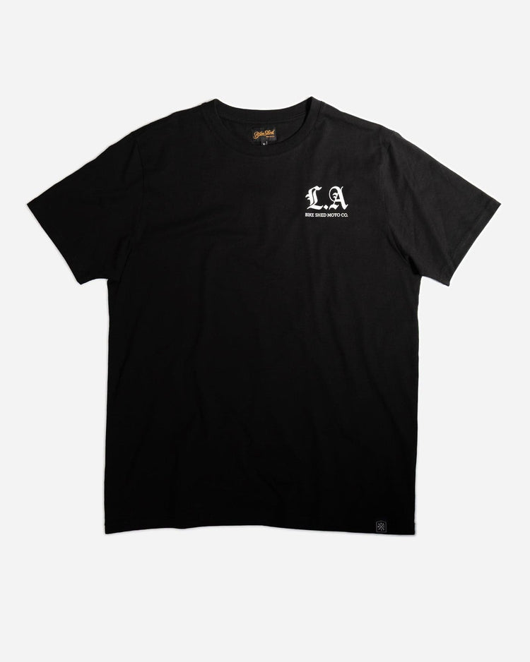 Black LA Motorcycle Rocker T-Shirt - front
