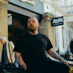 Model wearing black Motorcycle London Lightning T-Shirt