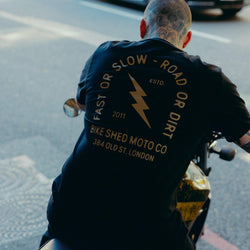 Black Motorcycle London Lightning T-Shirt  Back