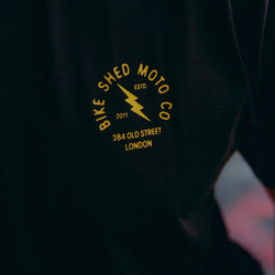 Black Motorcycle London Lightning T-Shirt Detail Front