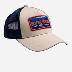 BSMC Embroidered Patch Motorcycle Cap - Cream & Blue