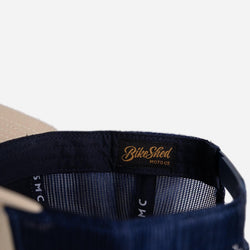 BSMC Embroidered Patch Motorcycle Cap - Cream & Blue