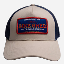 BSMC Embroidered Patch Motorcycle Cap - Cream & Blue