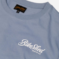 Blue pennant chest logo motorcycle T-Shirt - front detail