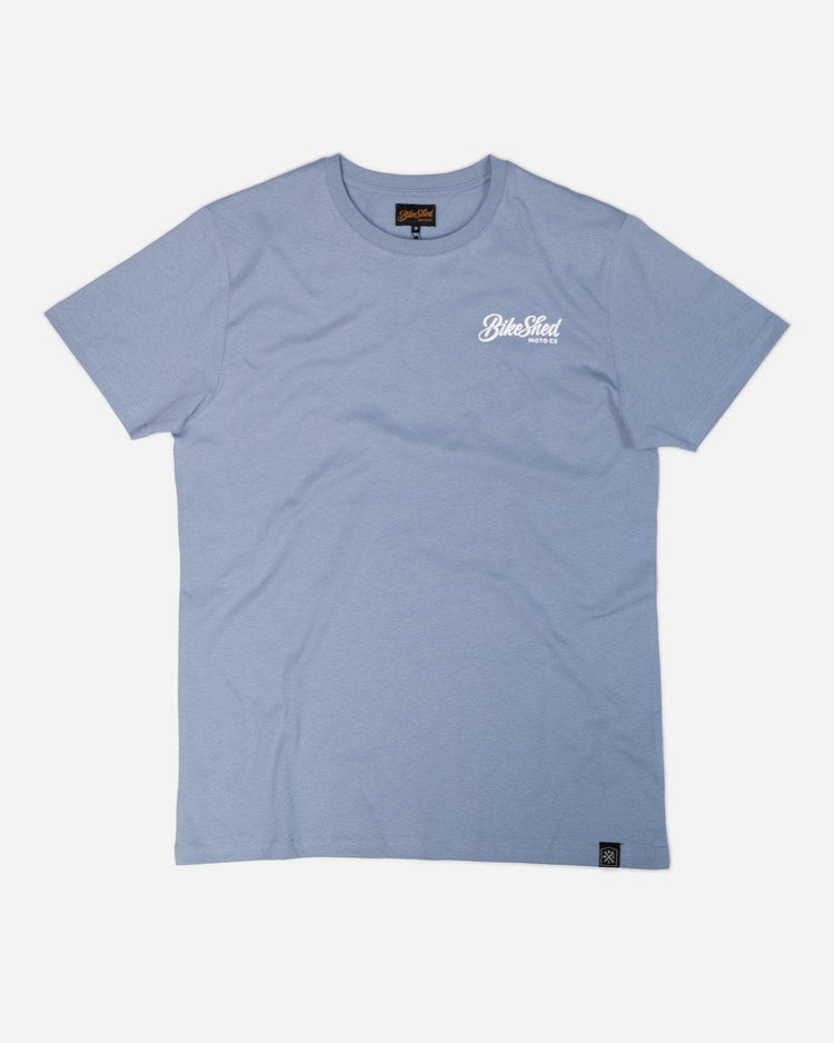  Blue pennant chest logo Motorcycle T-Shirt - front