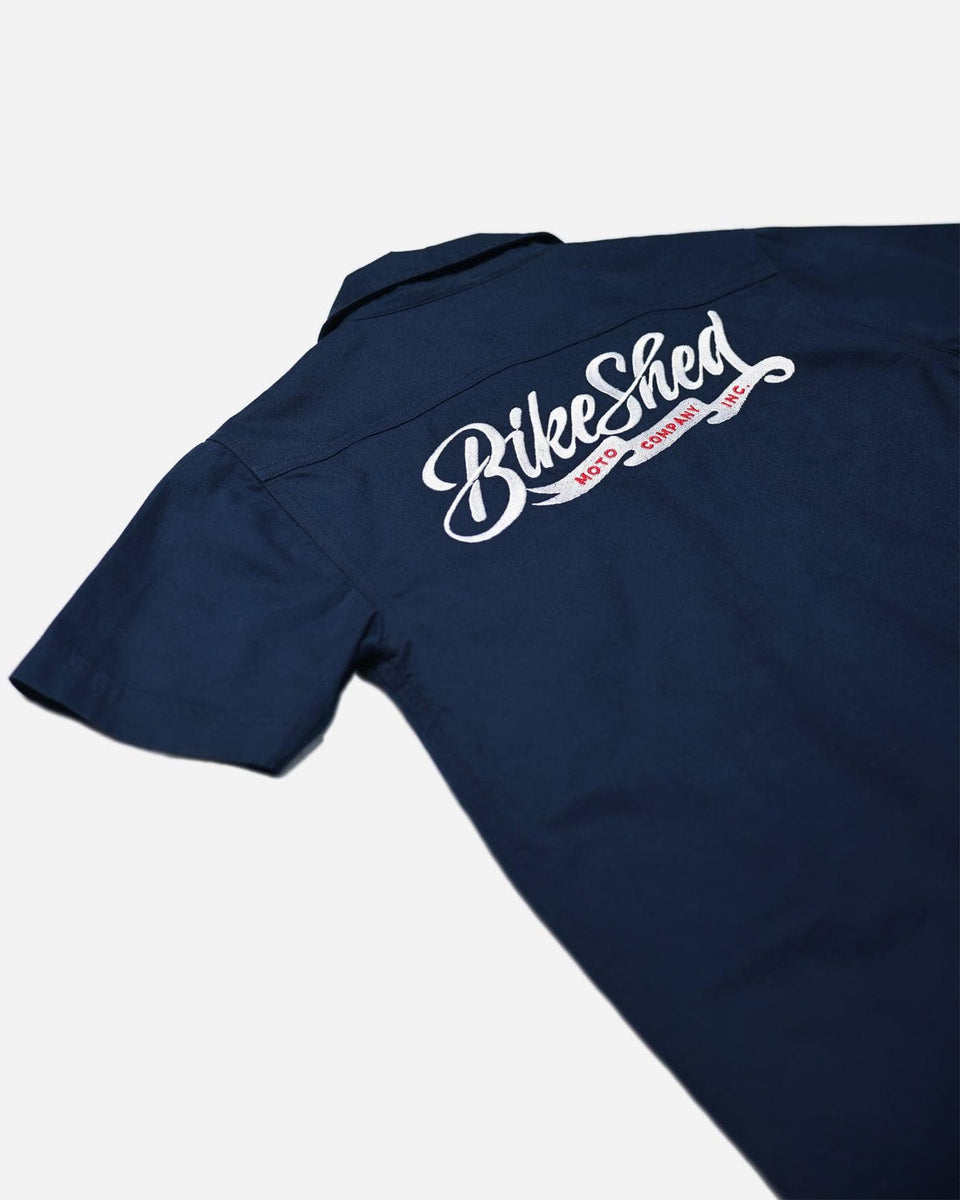 BSMC Embroidered Pennant Logo Motorcycle Shirt - Navy