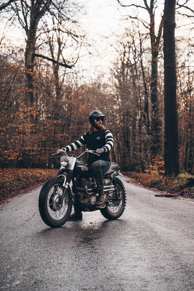 Long Sleeve Waffle Motorcycle Shirt - Black/Cream