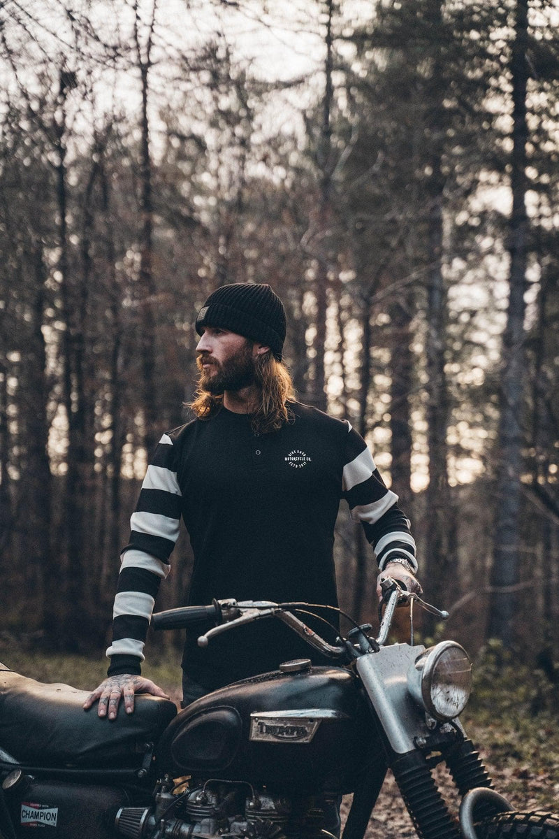 Long Sleeve Waffle Motorcycle Shirt - Black/Cream