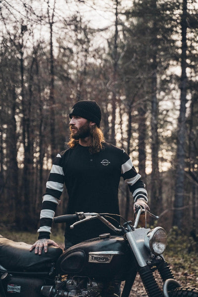 Long Sleeve Waffle Motorcycle Shirt - Black/Cream