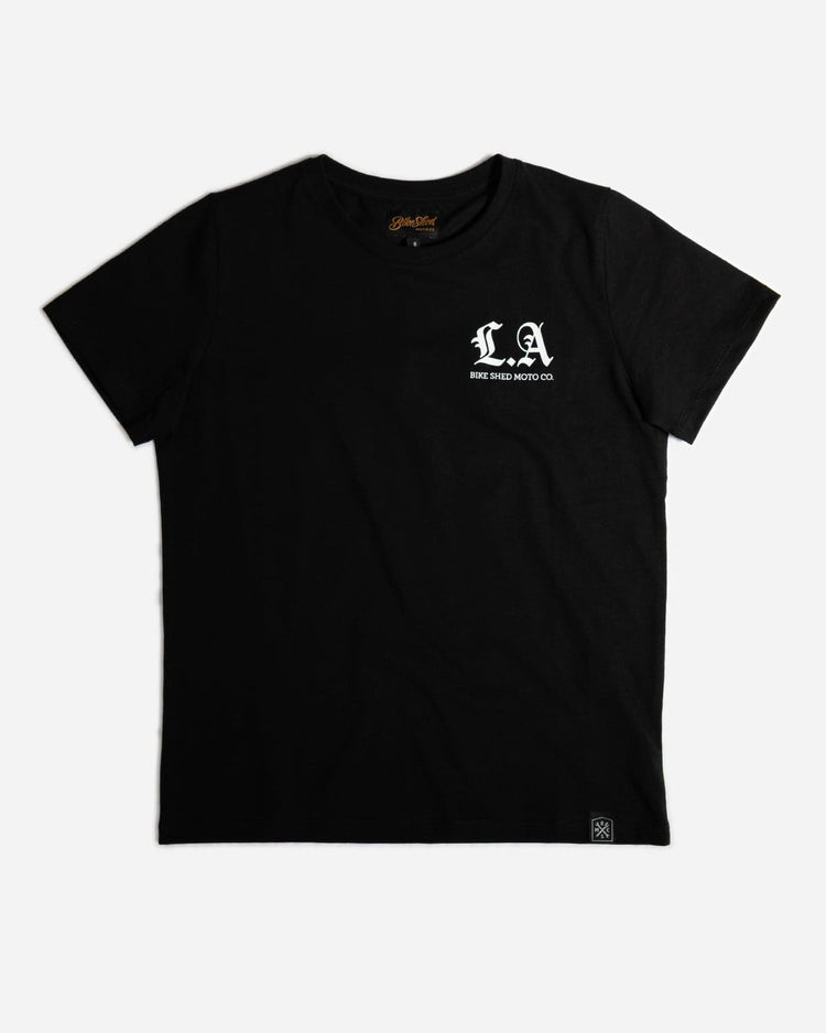 Black Women's LA Motorcycle Rocker T-Shirt  - front